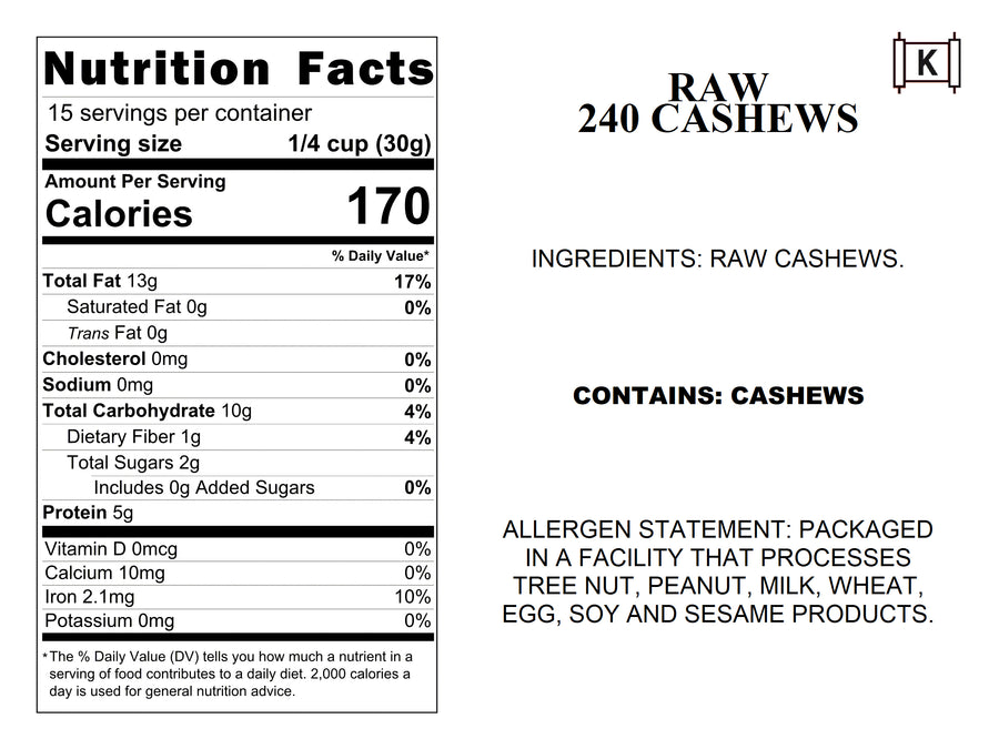 Raw 240 Cashews